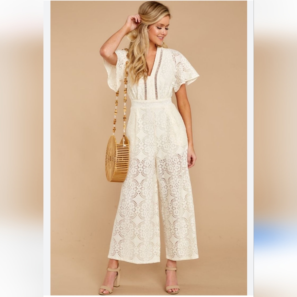 Gorgeous Cream Floral Eyelet Wide Leg Jumpsuit